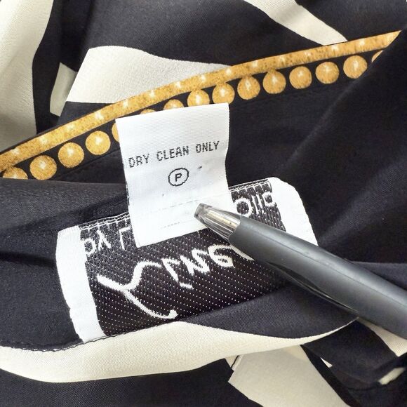 Linea Louis Dell’Olio 1X Silk Zebra Print Gold Trim Button Shirt Long Sleeve Top - Picture 8 of 11